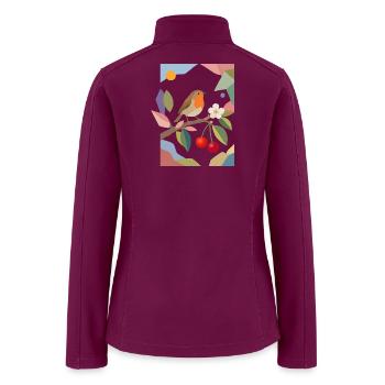 Robin Bird on Branch Cherry Tree Design - Women’s Soft Shell Jacket - raspberry - Back