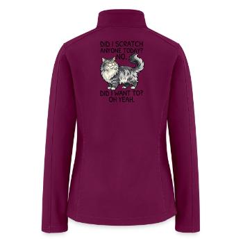 Fluffy Gray Cat Portrait Charm - Women’s Soft Shell Jacket - raspberry - Back