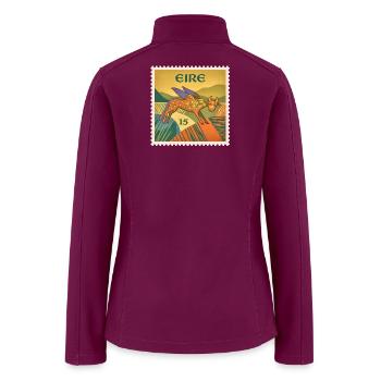 Vintage Eire Irish Winged Bull Postage Stamp Art - Women’s Soft Shell Jacket - raspberry - Back