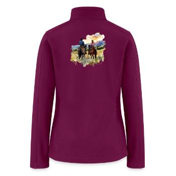 Cowboy and Cowgirl Riding at Sunset - Women’s Soft Shell Jacket - raspberry - Back