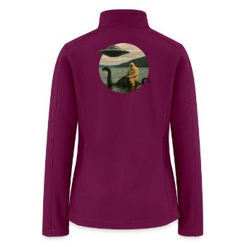 UFO with Sasquatch/Bigfoot and Loch Ness Monster - Women’s Soft Shell Jacket - raspberry - Back