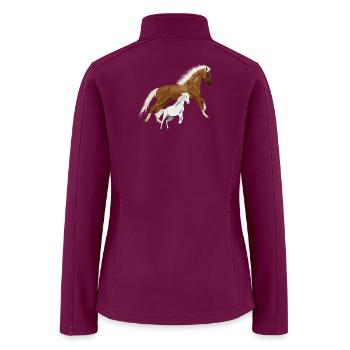 Mare and White Foal Horse Art - Women’s Soft Shell Jacket - raspberry - Back