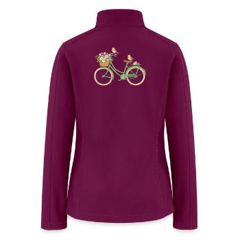 Vintage Bicycle with Flower Illustration - Spring  - Women’s Soft Shell Jacket - raspberry - Back