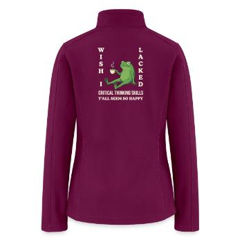 Wish I Lacked Critical Thinking Skills frog humor - Women’s Soft Shell Jacket - raspberry - Back