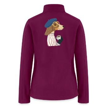 French Dachshund Dog Drinking Coffee Cartoon - Women’s Soft Shell Jacket - raspberry - Back