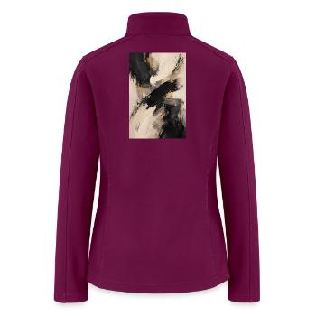 Beige Black Brushstroke Abstract - Women’s Soft Shell Jacket - raspberry - Back