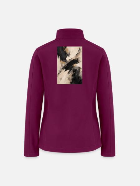 Beige Black Brushstroke Abstract - Women’s Soft Shell Jacket - raspberry