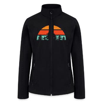 Retro-Vintage Sunset with Pine Trees - Women’s Soft Shell Jacket - black - Front