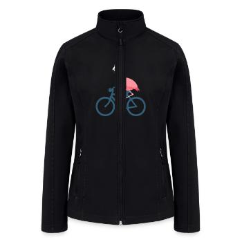 Flamingo Riding A Bicycle Funny Lovely Pink Bird - Women’s Soft Shell Jacket - black - Front