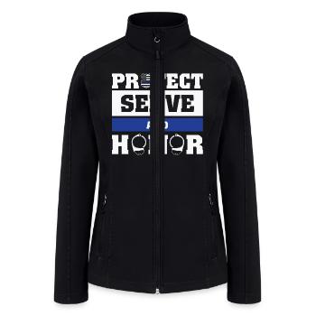 Protect Serve and Honor Police Blue Line USA Gifts - Women’s Soft Shell Jacket - black - Front