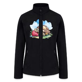 Giant Tortoise With Strawberry Watercolor - Women’s Soft Shell Jacket - black - Front