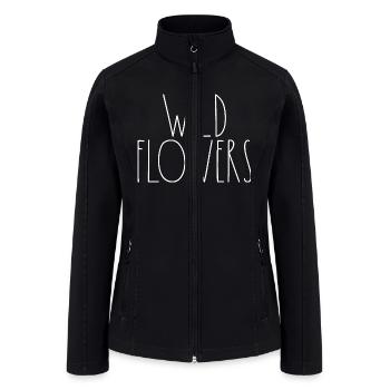 Wild Flowers White Rae Dunn Inspired Minimalist - Women’s Soft Shell Jacket - black - Front