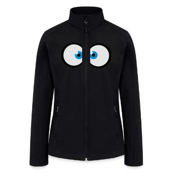 Anxious cross-eyed blue cartoon eyes - Women’s Soft Shell Jacket - black - Front
