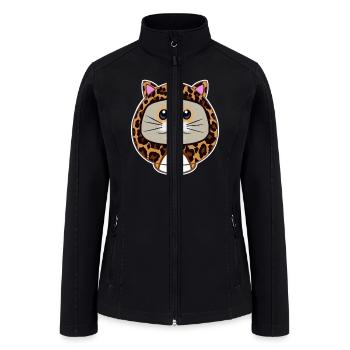 Cute Daruma Doll Leopard Print Kitty - Women’s Soft Shell Jacket - black - Front