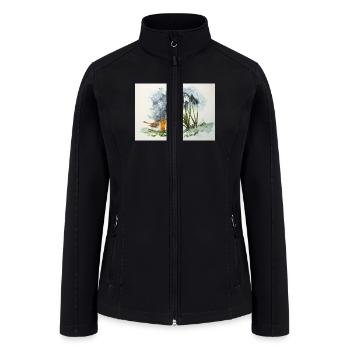 Early Crocus And Bird In Snow Watercolors - Women’s Soft Shell Jacket - black - Front