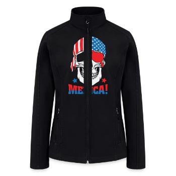 Merica Pirate Skull USA Flag 4th of July Cool Gift - Women’s Soft Shell Jacket - black - Front