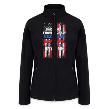 Veteran Grandpa 4th of July American USA Flag Gift - Women’s Soft Shell Jacket - black - Front