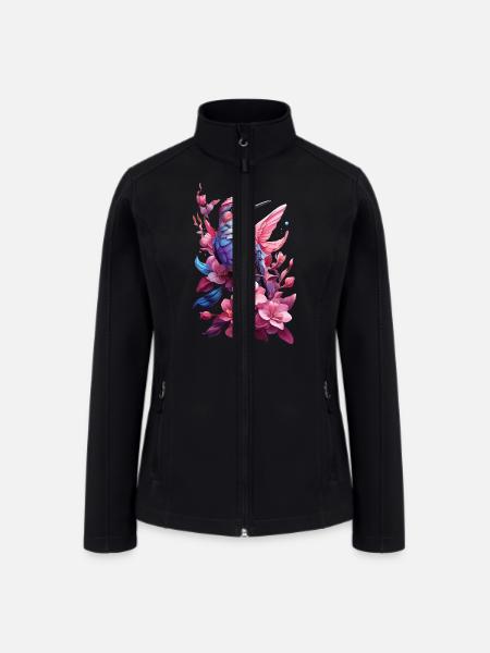 Hummingbird in Flowers - Women’s Soft Shell Jacket - black