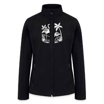 Elegant White Flamingo Tropical Scene - Women’s Soft Shell Jacket - black - Front