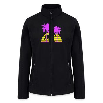 Horse Riding Lines Rider Sun Palm Trees Silhouette - Women’s Soft Shell Jacket - black - Front