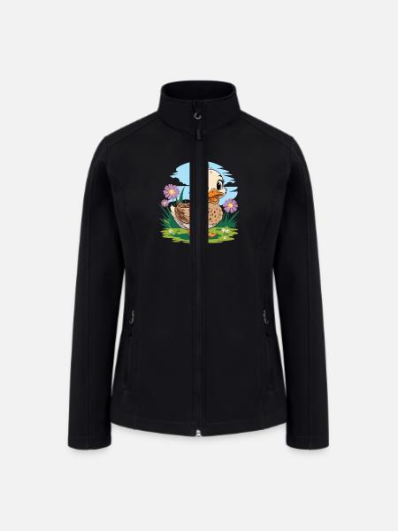 Cute Baby Duck In Spring With Flowers - Women’s Soft Shell Jacket - black