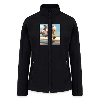 A man riding a skateboard with an ice cream cone - Women’s Soft Shell Jacket - black - Front