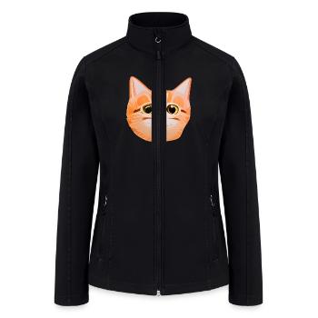 Cute Orange Tabby Cat Face - Women’s Soft Shell Jacket - black - Front
