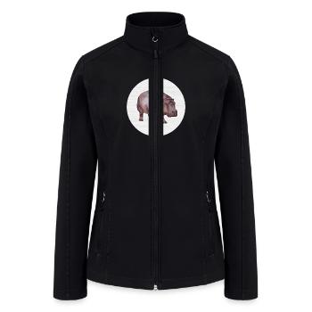 Watercolor Drawing of a Hippopotamus - Women’s Soft Shell Jacket - black - Front