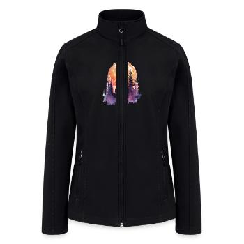 Howling Wolf Moon Watercolor Illustration - Women’s Soft Shell Jacket - black - Front