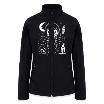 Voodoo Doll Design Candles Skull Moon Vector - Women’s Soft Shell Jacket - black - Front