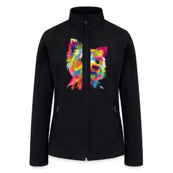 Colorful Pop Art Yorkshire Terrier Portrait Yorkie - Women’s Soft Shell Jacket - black - Front