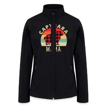 MAMA CAPYBARA Women Red Plaid Christmas Pajama - Women’s Soft Shell Jacket - black - Front