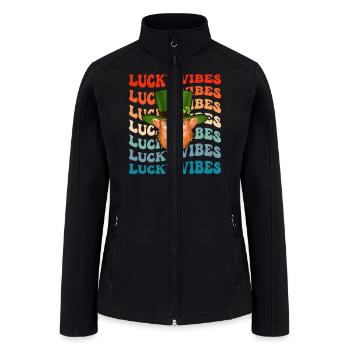 Lucky Vibes St Patrick s Day Groovy Retro Couple - Women’s Soft Shell Jacket - black - Front