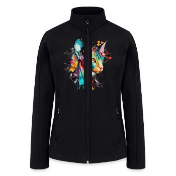 Watercolor Sphynx Cat Colorful Hairless Cat Lover - Women’s Soft Shell Jacket - black - Front