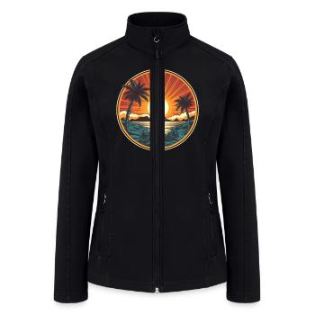 Retro Beach Sunset Funny Crypto Blockchain - Women’s Soft Shell Jacket - black - Front