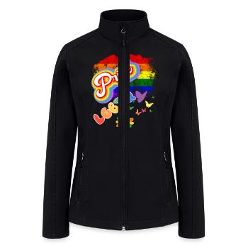 Text "Pride" in Rainbow Colors with Black Backgrou - Women’s Soft Shell Jacket - black - Front
