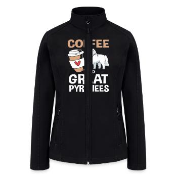 Coffee And Dog Lover Pet Owner Great Pyrenees Dog - Women’s Soft Shell Jacket - black - Front