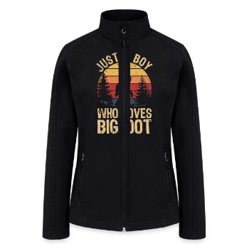 Just a Boy Who Loves Bigfoot Fun Cryptid Retro - Women’s Soft Shell Jacket - black - Front
