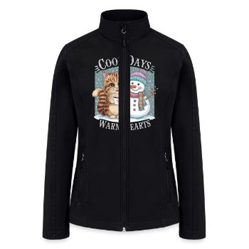 Kitten Cat and Snowman Friends Share Coffee Winter - Women’s Soft Shell Jacket - black - Front