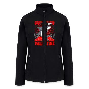 Funny Hammerhead Shark Is My Valentine Shark - Women’s Soft Shell Jacket - black - Front
