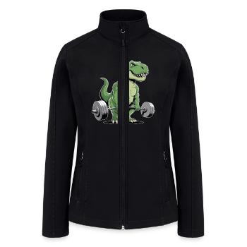 Cute Weightlifting Dinosaur Kawaii Deadlifting - Women’s Soft Shell Jacket - black - Front