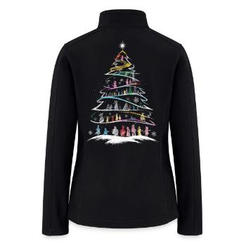 Merry Christmas Pine Tree Drawing Artwork Print - Women’s Soft Shell Jacket - black - Back