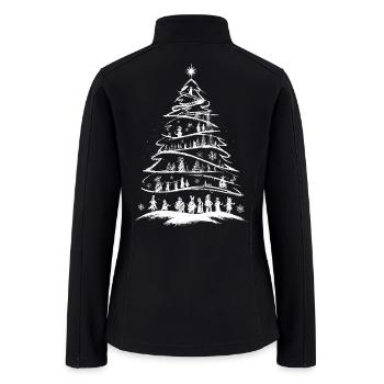 Merry Christmas Pine Tree Drawing Artwork Print - Women’s Soft Shell Jacket - black - Back