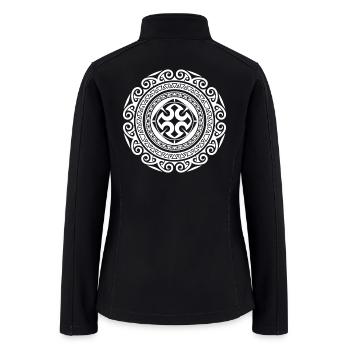 Intricate White Mandala Ring Pattern - Women’s Soft Shell Jacket - black - Back