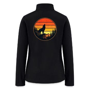 Vintage Howling Wolf Sunset Forest Graphic - Women’s Soft Shell Jacket - black - Back