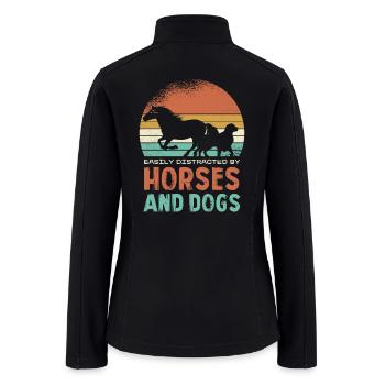 Easily Distracted by Horses and Dogs Retro Sunset - Women’s Soft Shell Jacket - black - Back