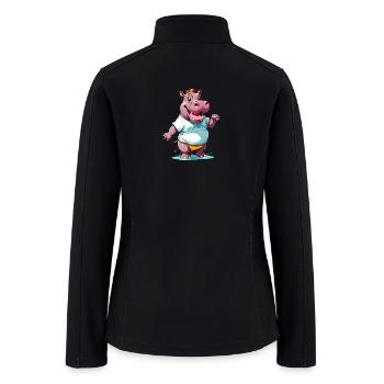 A Cartoonish Hippopotamus in a Playful Pose - Women’s Soft Shell Jacket - black - Back