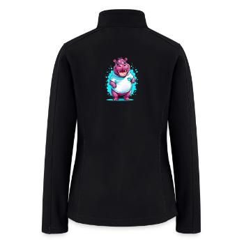 A Cartoonish Hippopotamus in a Playful Pose - Women’s Soft Shell Jacket - black - Back