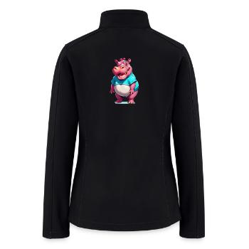A Cartoonish Hippopotamus in a Playful Pose - Women’s Soft Shell Jacket - black - Back