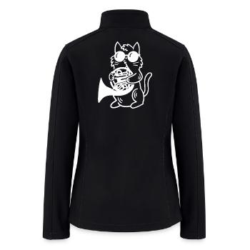 Cat playing French horn - Women’s Soft Shell Jacket - black - Back